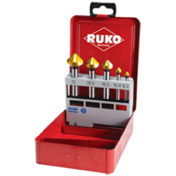 RUKO Taper And Deburring  Countersink Set DIN 335 Type C 90° HSS-TiN in steel case-5 pcs.(Ø 6,3 - 10,4 - 16,5 - 20,5 - 25,0 mm