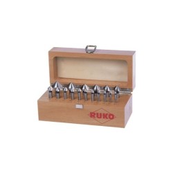 RUKO Taper and Deburring  Countersink Set DIN 335 Type C 90° HSS in wooden case - 17 pcs.