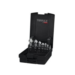 TERRAX by RUKO Taper and Deburring Countersinker Sets DIN 335 Type C 90° HSS, in Plastic Case