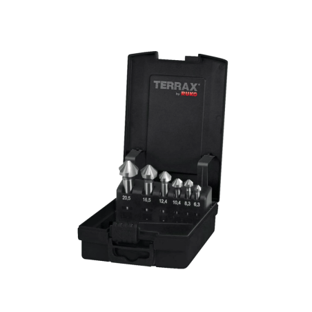 TERRAX by RUKO Taper and Deburring Countersinker Sets DIN 335 Type C 90° HSS, in Plastic Case