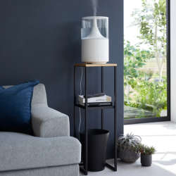 TOWER 2-TIERED SHELF WITH WOODEN TOP BK