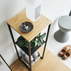 TOWER 2-TIERED SHELF WITH WOODEN TOP BK