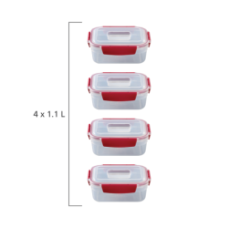 Juego 4 Recipientes Rectangulares Rojo 1,1L - Nest Lock
