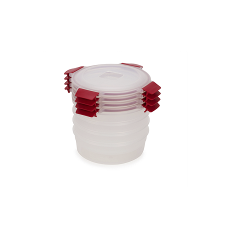 4-Piece Red 1L Round Food Container Set - Nest Lock