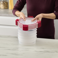 4-Piece Red 1L Round Food Container Set - Nest Lock