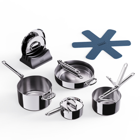 Folding Handle 5-Piece Cookware Set - Space Steel
