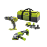 Ryobi Combo Kit 18V: R18PD3 + R18AG + 1x 4.0A + 1x 2.0A In Nylon Bag With Cardboard Above