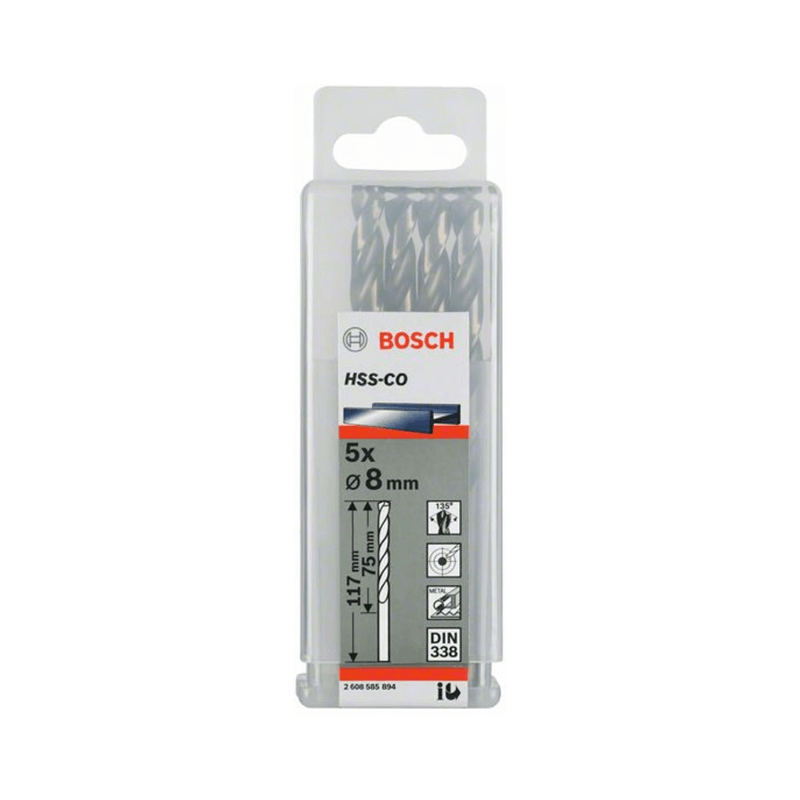HSS-Co DIN338: 8,5 x 75 x 117: 5 uds