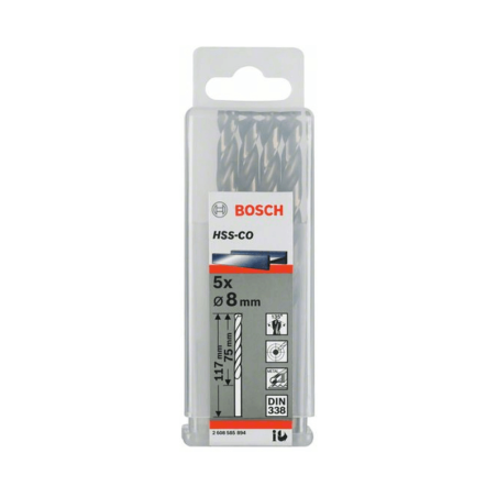 HSS-Co DIN338: 9,0 x 81 x 125: 5 uds