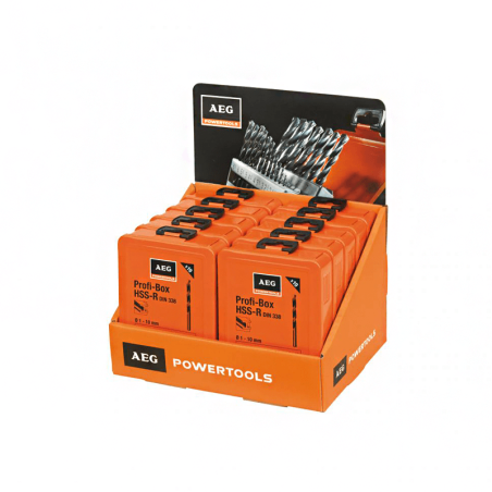 AEG Counter Display 10 Profi-Box HSS-R (DIN 338) Metal Drill Bits
