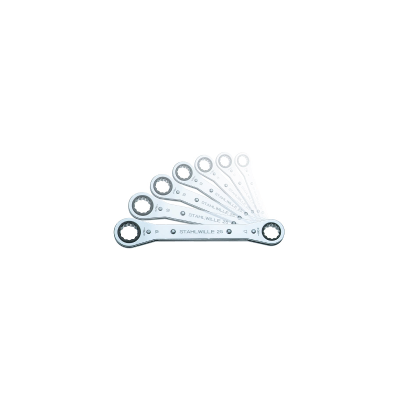 STAHLWILLE Set Ratchet Ring Spanners, in Roll-Up Wallet 25a/4N