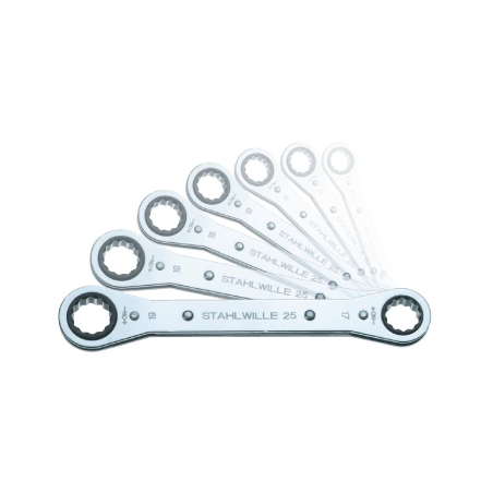 STAHLWILLE Set Ratchet Ring Spanners, in Roll-Up Wallet 25a/4N