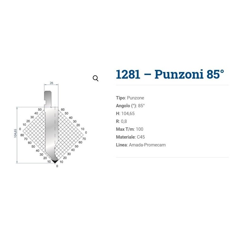 PUNÇÃO H=104,65+30MM 85° R=0,8 L=835MM PUNÇÃO H=104,65+30MM 85° R=0,8 L=835MM