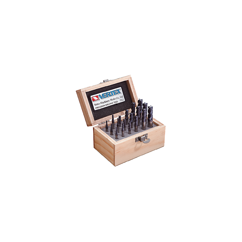 VERTEX 4 Flute Carbide End Mills Set in Wooden Box VE124-A