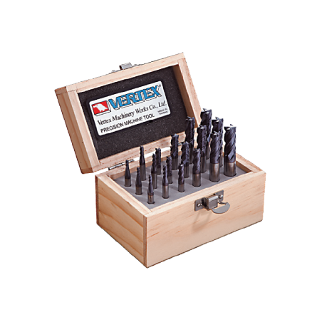 VERTEX 4 Flute Carbide End Mills Set in Wooden Box VE124-A