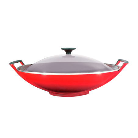 Wok com Tampa de Vidro 36cm Cereja