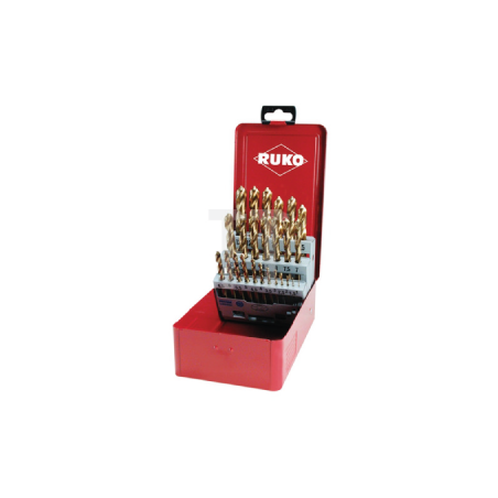 Juegos De 25 Brocas Espirales DIN 338 Tipo N, HSS-G TiN RUKO