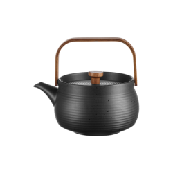 Bule com Pega Madeira 600ml Preto - Japandi