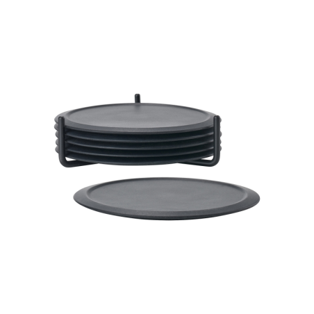Coasters with Holder 6Un Black - Singles