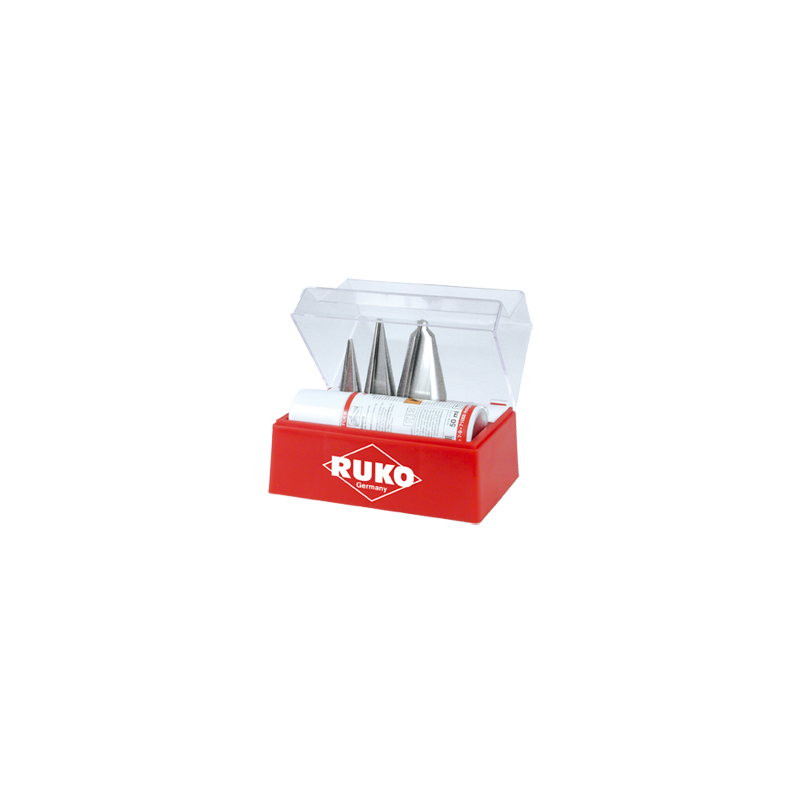 RUKO Set Of Conical Drills For Plates HSS (Drills Nº1,2,3 And 1 Cut Spray Can Of 50ml)