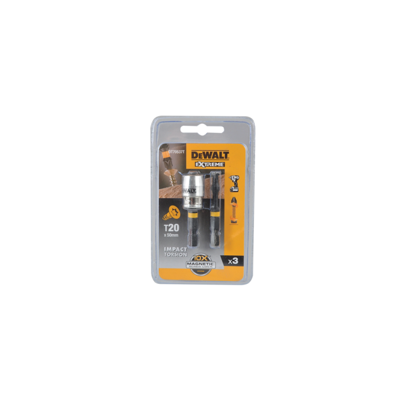 Pontas Torção de Impacto 2 x T20 e Adaptador Magnético com Bloqueio DeWalt