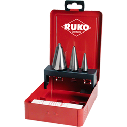 RUKO Set Of Conical Drills For Plates HSS-Co 5 (Drills Nº1,2,3 And 1 Pack Of Cutting Paste 30Gr - Industrial Box)