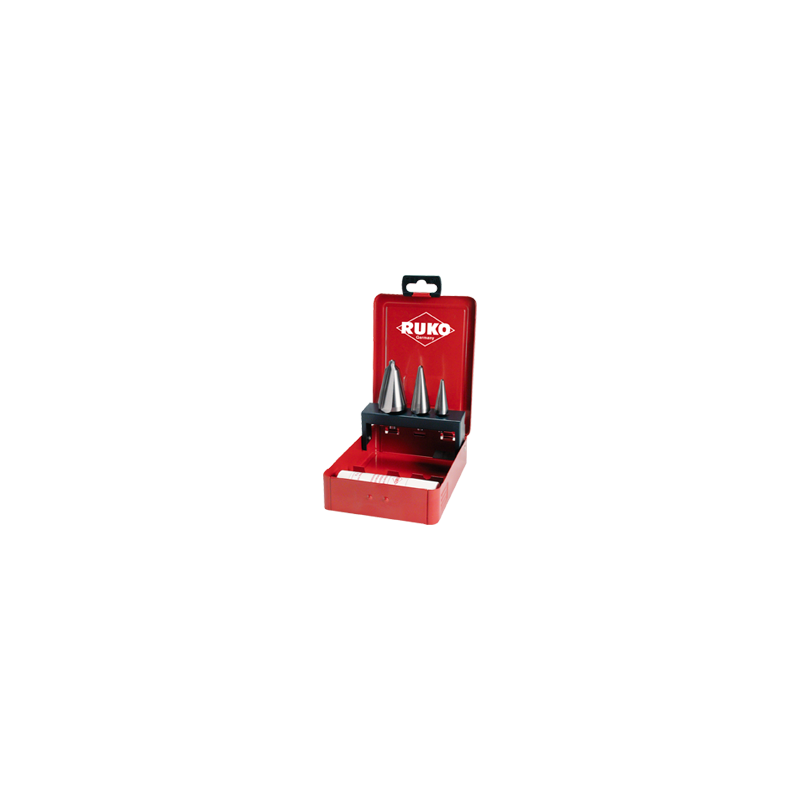 RUKO Set Of Conical Drills For Plates HSS-Co 5 (Drills Nº1,2,3 And 1 Pack Of Cutting Paste 30Gr - Industrial Box)
