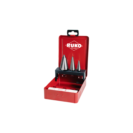 RUKO Set Of Conical Drills For Plates HSS-Co 5 (Drills Nº1,2,3 And 1 Pack Of Cutting Paste 30Gr - Industrial Box)