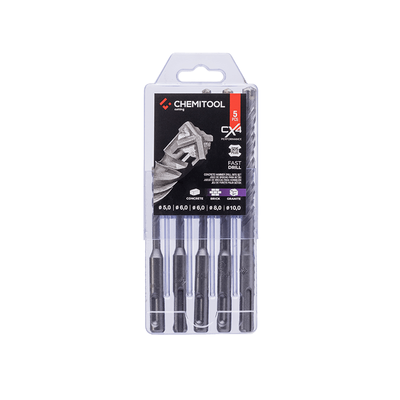 CHEMITOOL CUTTING CX4 PERFORMANCE Set of 5 SDS-PLUS Concrete Drill Bits
