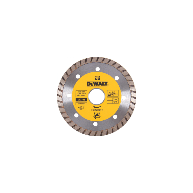 Discos diamantados Turbo para corte a seco DeWalt (115 x 22.2 x 7mm) Discos diamantados Turbo para corte a seco DeWalt (115 x 22.2 x 7mm)