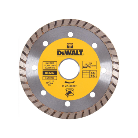 Discos diamantados Turbo para corte a seco DeWalt (115 x 22.2 x 7mm)