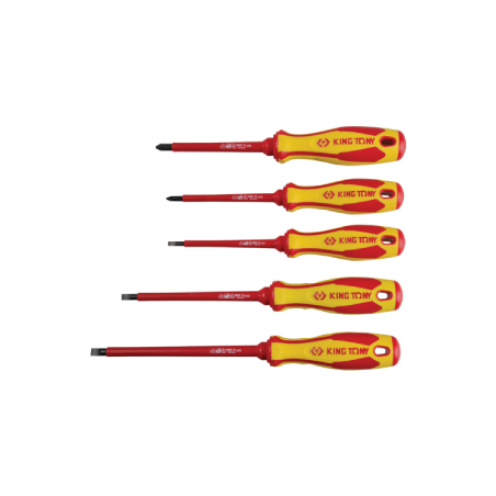 KING TONY 1000V Slotted and POZIDRIV® Screwdriver Set 5 Pieces