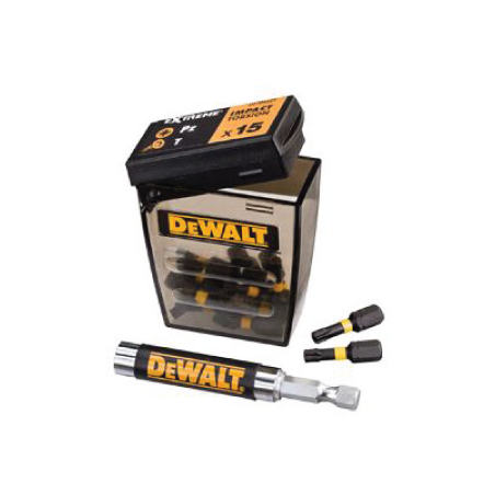 Conjunto de 16 peças para aparafusar Impact Torsion DeWalt 25mm  Pz2 x 6, T15 x 3, T20 x 3, T25 x 3