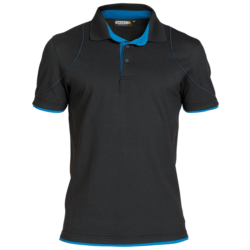 Polo Orbital L +/- 220 g/m² Preto/Azul Celeste DASSY Polo Orbital L +/- 220 g/m² Preto/Azul Celeste DASSY