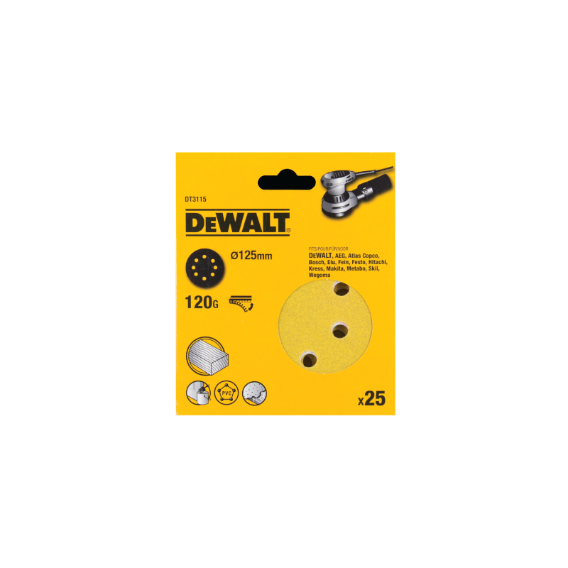 25 Discos De Lixa Com Velcro 125mm DeWalt G120 25 Discos De Lixa Com Velcro 125mm DeWalt G120