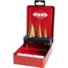 RUKO Set Of Conical Drills For Plates HSS-TiN (Drills Nº1,2,3 And 1 Pack Of Cutting Paste 30Gr - Industrial Box)