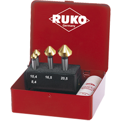 RUKO Taper And Deburring  Countersink Set DIN 335 Type C 90° HSS-TiN in steel case-6 pcs. (Ø 8,3 - 10,4 - 16,5 - 20,5 mm)