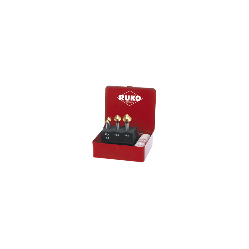 RUKO Taper And Deburring  Countersink Set DIN 335 Type C 90° HSS-TiN in steel case-6 pcs. (Ø 8,3 - 10,4 - 16,5 - 20,5 mm)