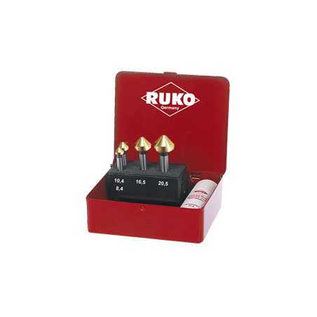 RUKO Taper And Deburring  Countersink Set DIN 335 Type C 90° HSS-TiN in steel case-6 pcs. (Ø 8,3 - 10,4 - 16,5 - 20,5 mm)