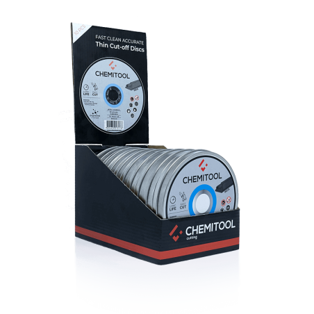 Expositor de Balcão com 10 Metal Boxes de 10 Discos de Corte Inox CHEMITOOL ø115mm