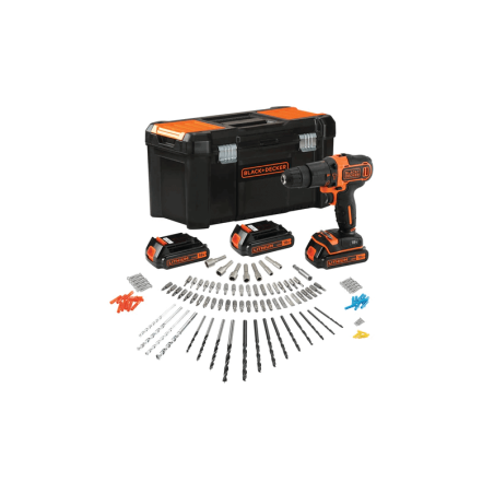 Berbequim com Percussão 18V Lítio com Acessórios e Caixa de Ferramentas BLACK+DECKER