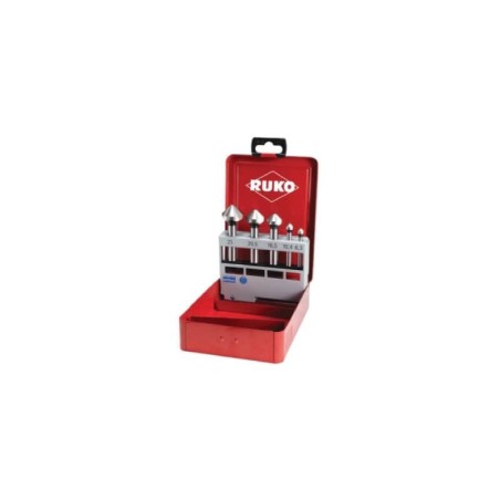 RUKO Taper And Deburring  Countersink Set DIN 335 Type C 90° HSS in steel case-5 pcs.(Ø 6,3 - 10,4 - 16,5 - 20,5 - 25,0 mm)