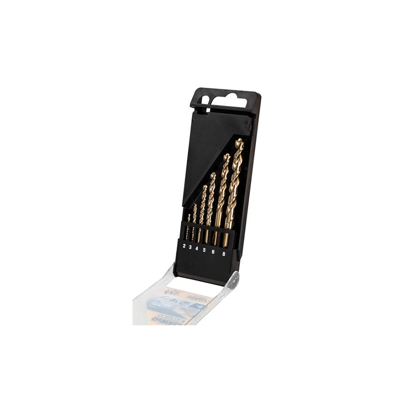 6 piece industrial cobalt drill bit set in a plastic case DeWalt lenght: 24-72mm diameter:2, 3, 4,5, 6, 8 mm