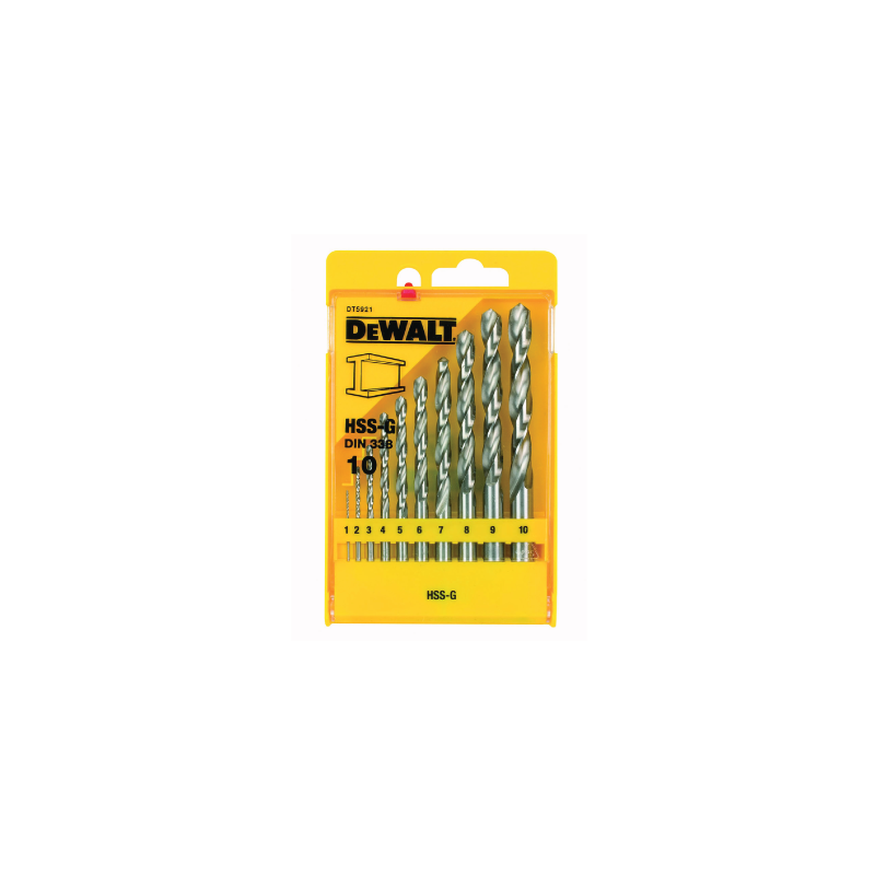 DeWalt Set of 10 HSS-G drill bits DIN 338 1,2,3,4,5,6,7,8,9,10mm