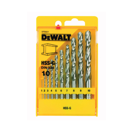 DeWalt Set of 10 HSS-G drill bits DIN 338 1,2,3,4,5,6,7,8,9,10mm