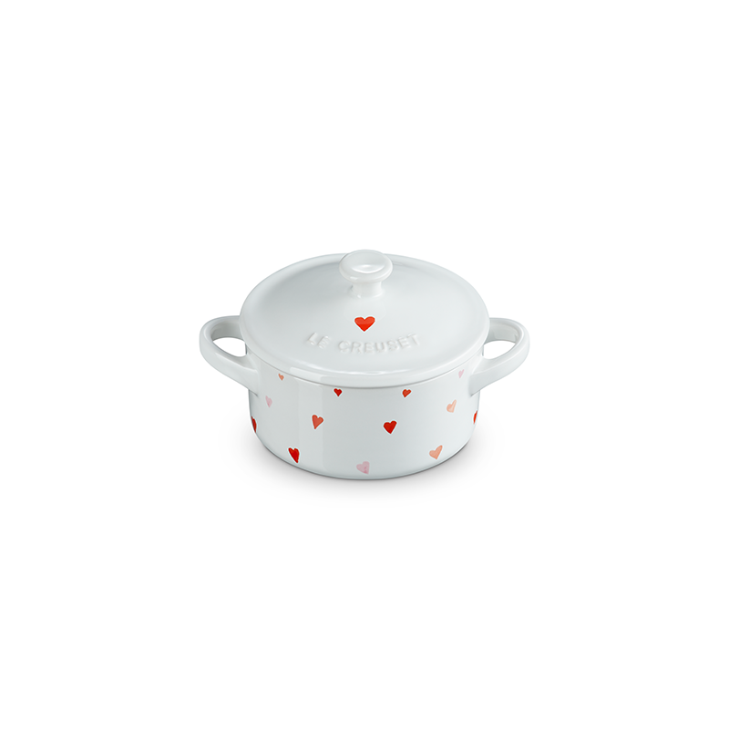 Mini Cocotte Redonda Corações Branco 10cm - L'Amour Mini Cocotte Redonda Corações Branco 10cm - L'Amour