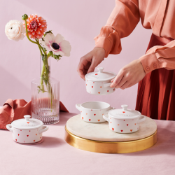 Mini Cocotte Redonda Corações Branco 10cm - L'Amour