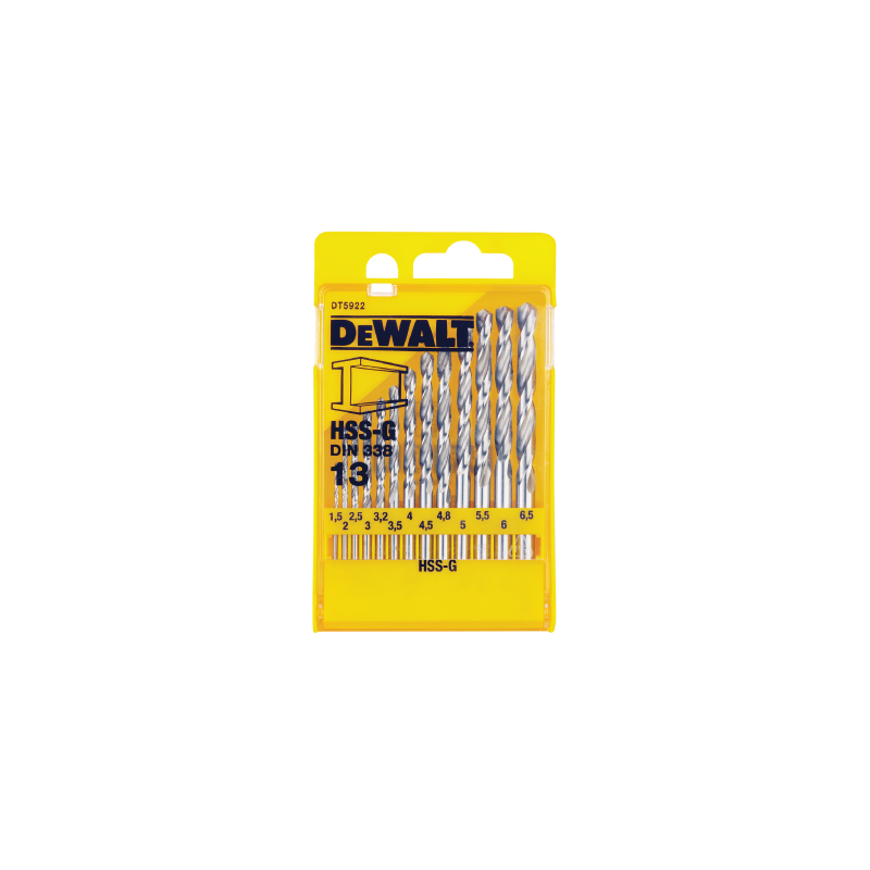 DeWalt set of 13 HSS-G drill bits DIN 338 1.5,2,2,5,3,2,3,3,5,4,4,5,5x2,5,5,6,6,5mm