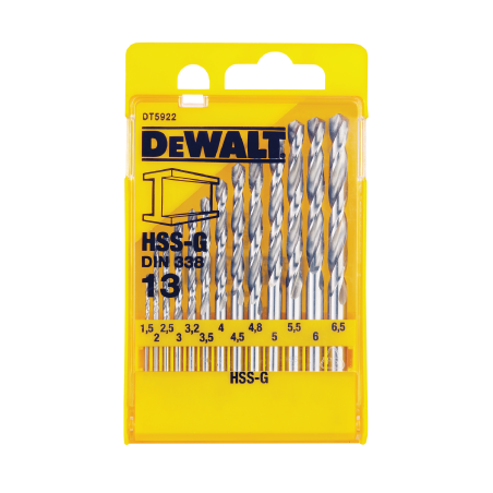 DeWalt set of 13 HSS-G drill bits DIN 338 1.5,2,2,5,3,2,3,3,5,4,4,5,5x2,5,5,6,6,5mm