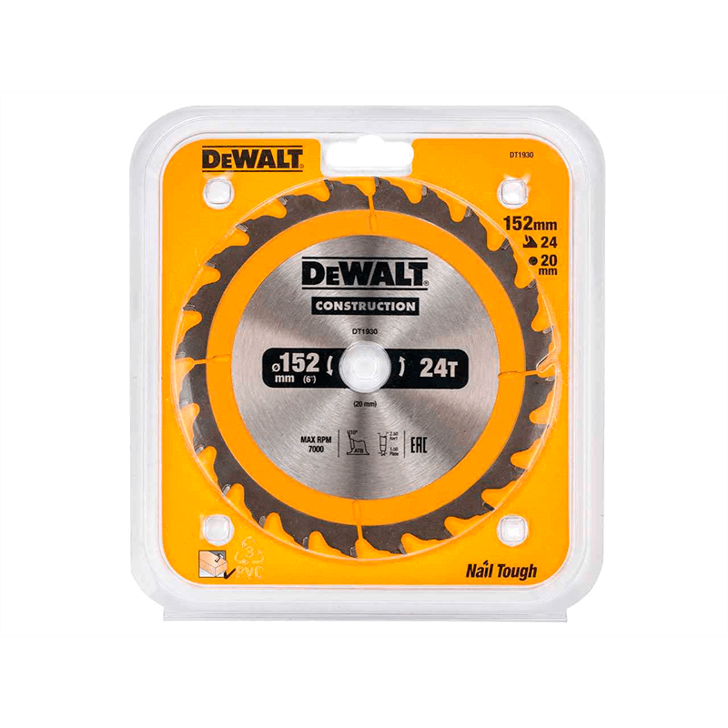 Hoja para sierra circular portátil para construcción DeWalt (152mm x 20mm x 24D)